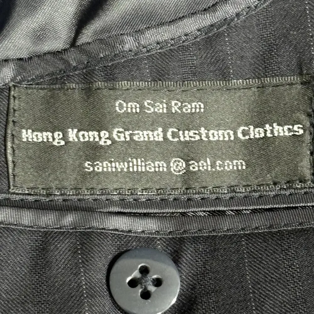 Hong Kong Grand Custom Clothes Blazer Mens 48 Charcoal Pinstripe 2 Button